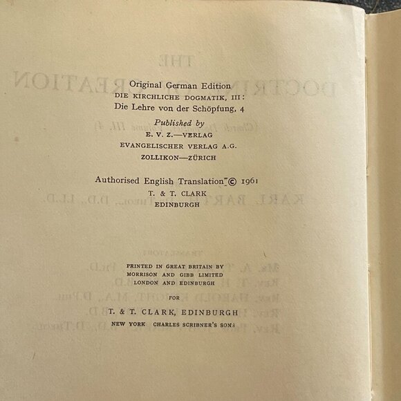 Church Dogmatics Karl Barth Volume 3 Hardcover The Doctrine of Creation 1961 Par - Picture 10 of 11